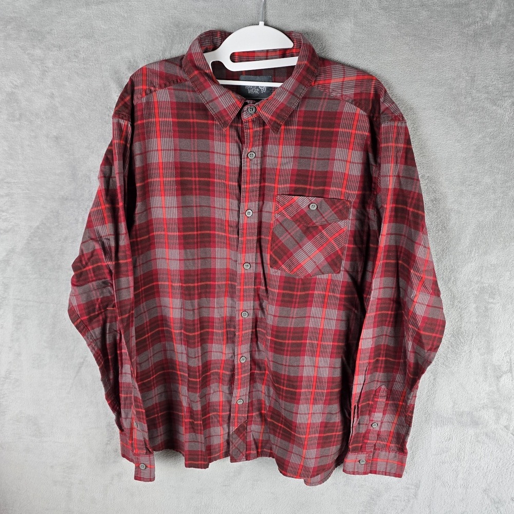 Mountain Hardwear Mens Red Grey Plaid Flannel Button Down Shirt OM6807 Large